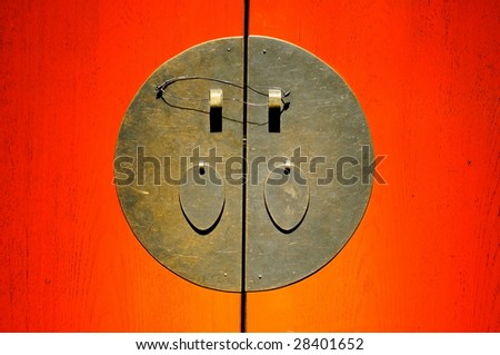 Ancient brightly painted wooden door