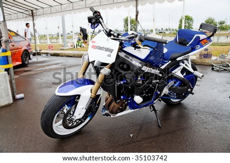 stock photo SINGAPORE JULY 05 Mattie Griffin's Suzuki stunt bike at its 