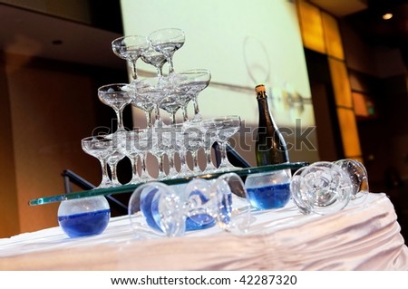A tower of champagne glasses