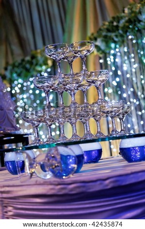 A tower of champagne glasses