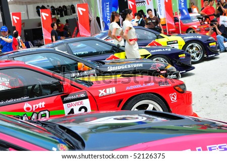 SINGAPORE - APRIL 24: Row of drift cars at Singapore Formula Drift at F1 Pit Building April 24, 2010 in Singapore