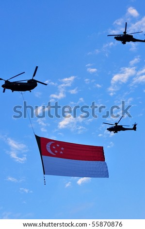 Singapore Escort Picture on Stock Photo   Singapore   June 19  Chinook Flying The Singapore State