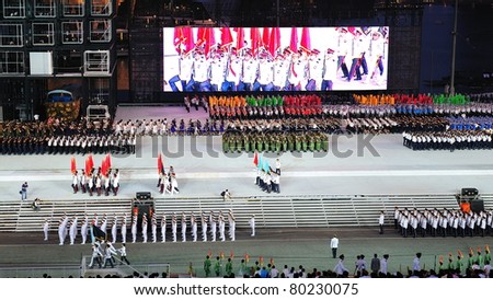 SINGAPORE - JUNE 18: Uniformed groups marching at National Day Parade Singapore 2011 Combined Rehearsal on June 18, 2011 in Singapore.