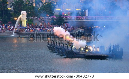 SINGAPORE - JUNE 25: 21-gun salute during National Day Parade Singapore 2011 Combined Rehearsal on June 25, 2011 in Singapore.
