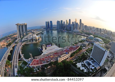 SINGAPORE - JULY 09: Aerial view of Singapore Marina Bay area with its financial and tourism district, including its latest Marina Bay Sands Integrated Resort on July 09, 2011 in Singapore.