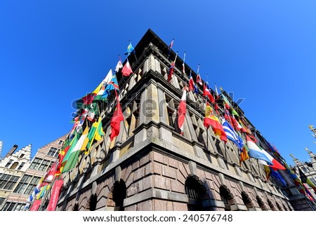 ANTWERP - SEPTEMBER 17: City Hall of Antwerp stands at the Great Market Square, inscribed on UNESCO\'s World Heritage list, taken on September 17, 2014 in Antwerp, Belgium