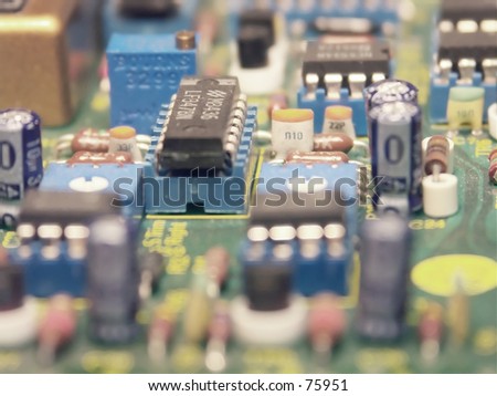 Macro of the electronic components on a PC board