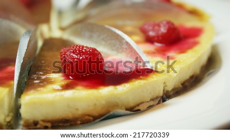 New York Strawberry Cheese Cake in a coffee shop.