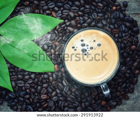 coffee cup and coffee beans,Espresso coffee ,Vintage Style