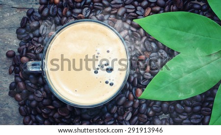coffee cup and coffee beans,Espresso coffee ,Vintage Style