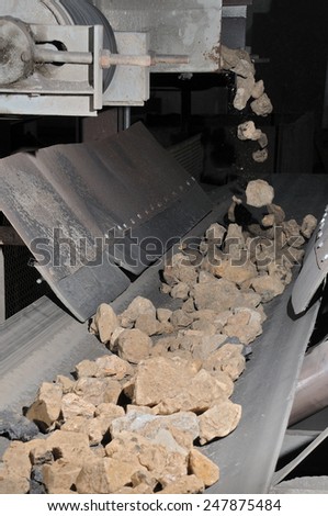 stone transportation by conveyor for processing to produce insulation stone wool