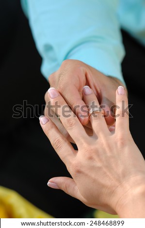 groom wears the ring on bride\'s finger