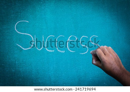 Hand pointing at success concept on chalkboard