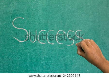 Hand pointing at success concept on chalkboard