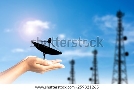 Satellite TV in the human hand signal to the antenna.