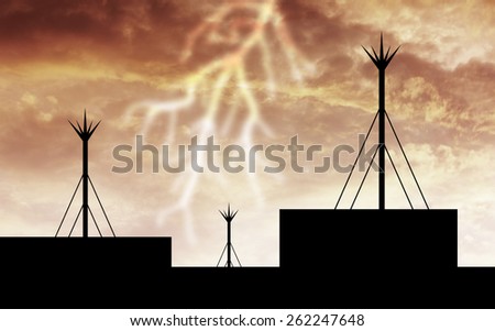 silhouette lightning rod. orange sky background