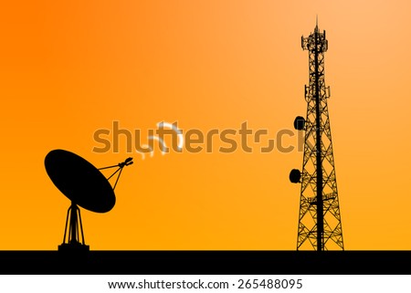 satellite shadow and phone antenna orange sky background