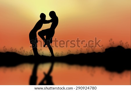 Thai boxing silhouette children Sunset background