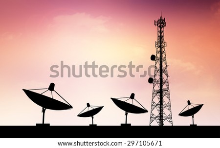 Satellite shadow and phone antenna orange sky background
