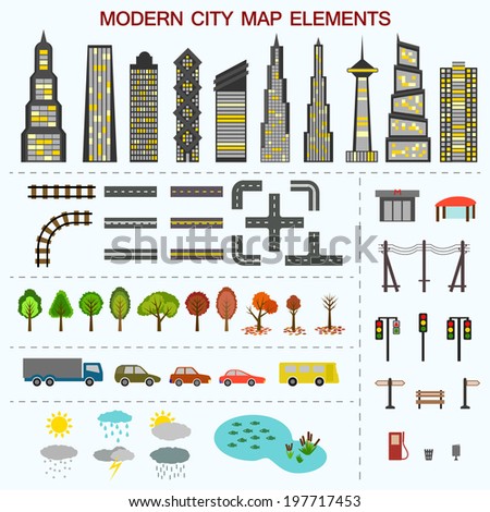 Modern city map elements Map elements for pattern web site or design Modern city map elements Map elements for pattern web site or design