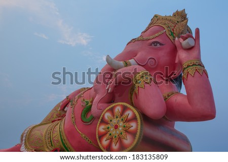 Pink Ganesha(Elephant-deity) with Blue sky