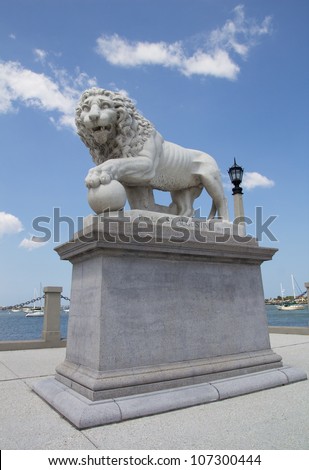 Lion Statue at the Bridge of Lions in St Augustine, FL, USA.
