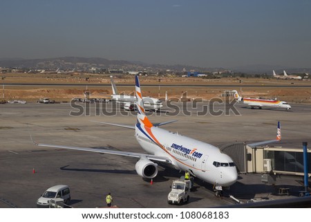 VALENCIA, SPAIN - JULY 19: A Smartwings aircraft at the Valencia, Spain airport on July 19, 2012. Smartwings, based in Prague, is the largest private airline company in the Czech Republic.