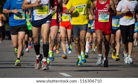 VALENCIA, SPAIN - OCTOBER 21: Runners compete in the XXI Valencia Half Marathon on October 21, 2012 in Valencia, Spain.
