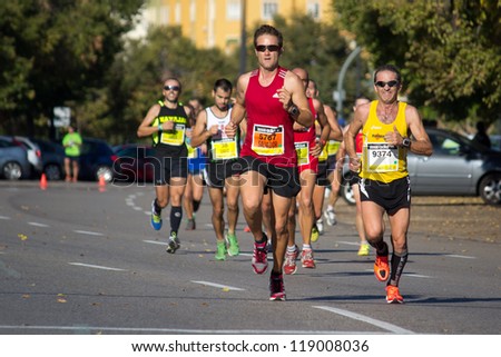 Valencia, Spain - October 21: Runners Compete In The Xxi Valencia Half Marathon On October 21, 2012 In Valencia, Spain.