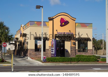 Jacksonville, Fl- Feb 9: A Taco Bell Fast-Food Restaurant On February 9, 2013 In Jacksonville, Florida. Taco Bell Serves More Than 2 Billion Customers Each Year In More Than 5,800 Restaurants.