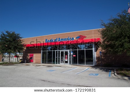 JACKSONVILLE, FLORIDA - NOVEMBER 28, 2013: A Bank of America branch bank located in Jacksonville. Bank of America is the second largest bank holding company in the US by assets.