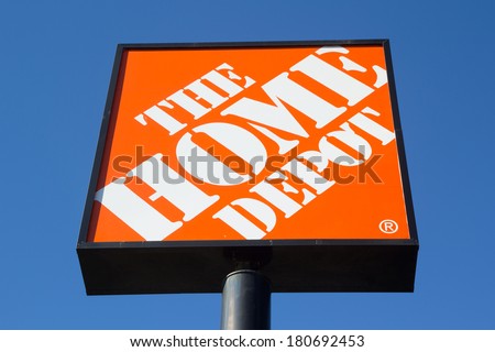 JACKSONVILLE, FL-MARCH 8, 2014: A Home Depot sign in Jacksonville. The Home Depot is the largest home improvement retailer in the United States, ahead of rival Lowe\'s.
