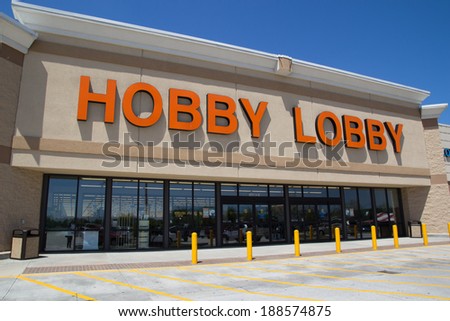 JACKSONVILLE, FL - APRIL 21, 2014: Front of a Hobby Lobby store. Hobby Lobby is a retail chain of arts and crafts stores in the U.S. As of 2012, the chain has 561 stores across the U.S.A.