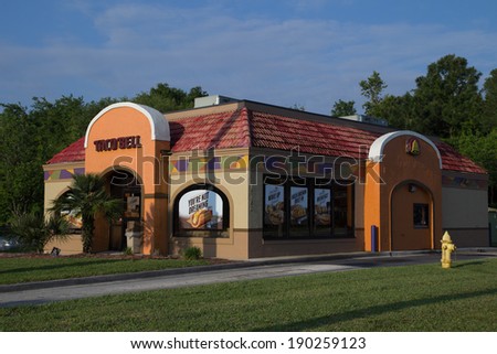 JACKSONVILLE, FL - APRIL 27, 2014: A Taco Bell fast-food restaurant in Jacksonville. Taco Bell serves more than 2 billion customers each year in more than 5,800 restaurants.