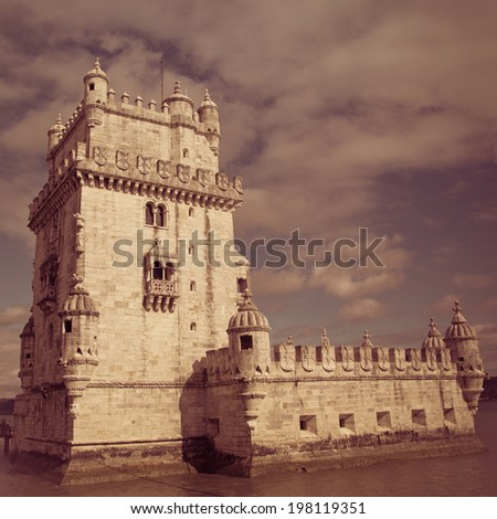The Belem Tower in Lisbon with retro effect.