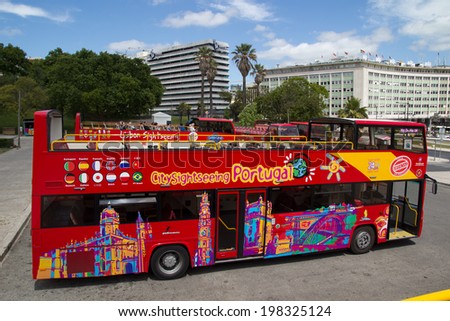 LISBON, PORTUGAL - MAY 26, 2014: A City Sightseeing bus in Lisbon. City Sightseeing operates in 100 locations worldwide and carry a combined total of around eight million passengers per year.