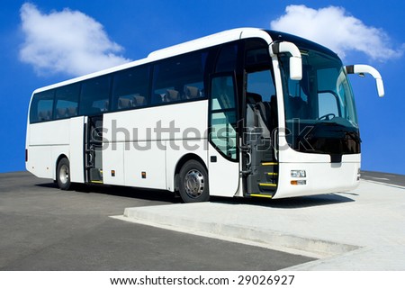 White Tour Bus with Both Doors Open