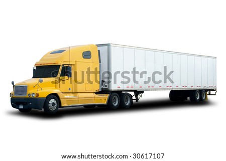A Big Yellow Semi Truck Isolated on White A Big Yellow Semi Truck Isolated on White