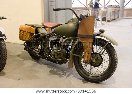 VALENCIA, SPAIN - OCTOBER 16 : Restored Classic Military Motorcycle on display at the 2009 Motor Epoca Classic Car Show on October 16, 2009 in Valencia, Spain.