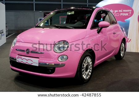 stock photo VALENCIA SPAIN DECEMBER 4 A 2009 Fiat 500 Pink Car