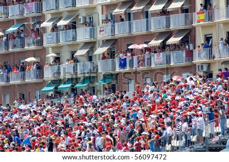 VALENCIA, SPAIN - JUNE 27: Fans watch the 3rd Edition of the Formula 1 racing Valencia Street Circuit Grand Prix of Europe 2010 on June 27, 2010 in Valencia Port, Spain.