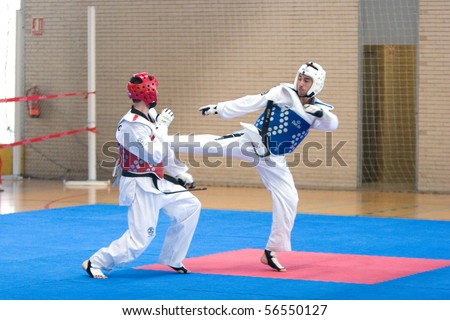 VALENCIA, SPAIN - JUNE 10: Contestants participate in the Taekwondo Competition of the 2010 European Police and Fire Games (EUROPOLYB) on June 10, 2010 in Valencia, Spain.
