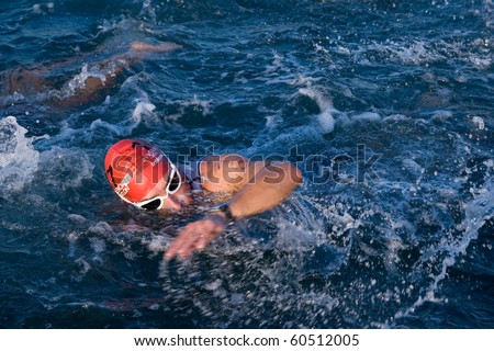 VALENCIA, SPAIN - SEPT 5: Athlete Ivan Lahoz of Valencia competes in the First Edition of the Valencia Triathlon at the port of Valencia on September 5, 2010 in Valencia, Spain.