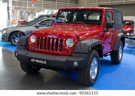 VALENCIA, SPAIN - DECEMBER 5: A 2011 Jeep Wrangler CRD on display at the 2011 Valencia Car Show on December 5, 2011 in Valencia, Spain.
