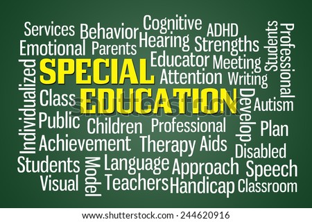 Special Education word cloud on Green Background