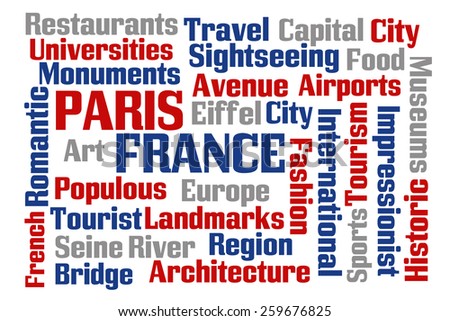 Paris France word cloud with white background