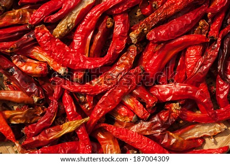 Dried red chilly, food ingredient background