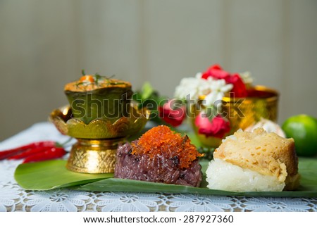 Thai food and desert decorated with Thai style