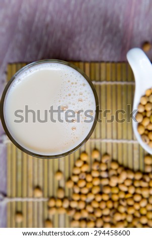 Soy milk glass and soy beans