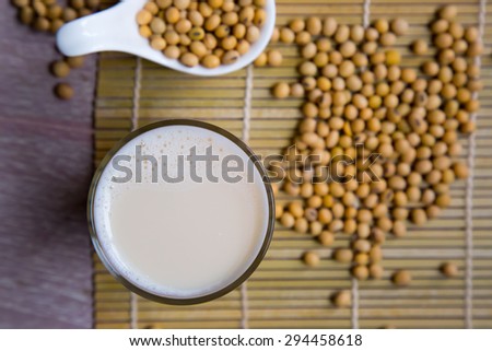 Soy milk glass and soy beans